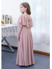 V Neck Dusky Pink Chiffon Maxi Flower Girl Dress